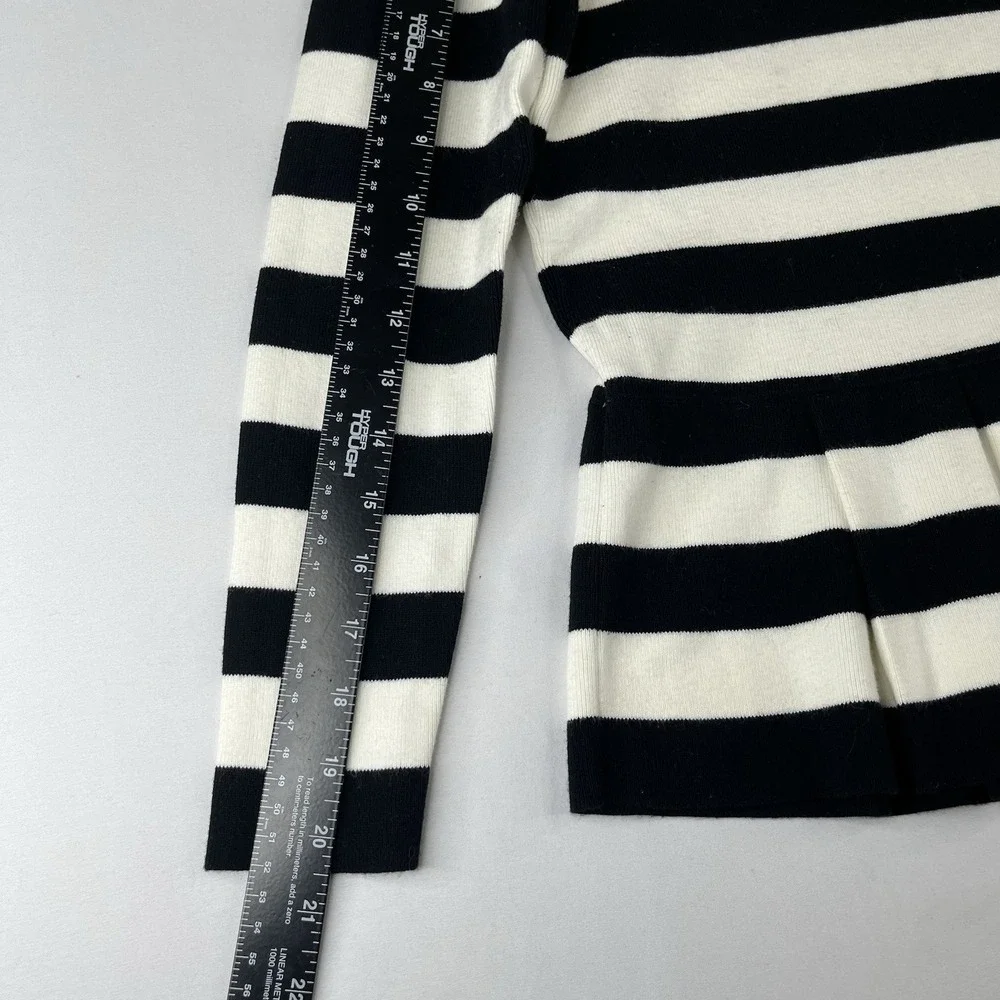 Banana Republic Women Small Black White Striped Peplum Knit Sweater Long Sleeve - Picture 9 of 16